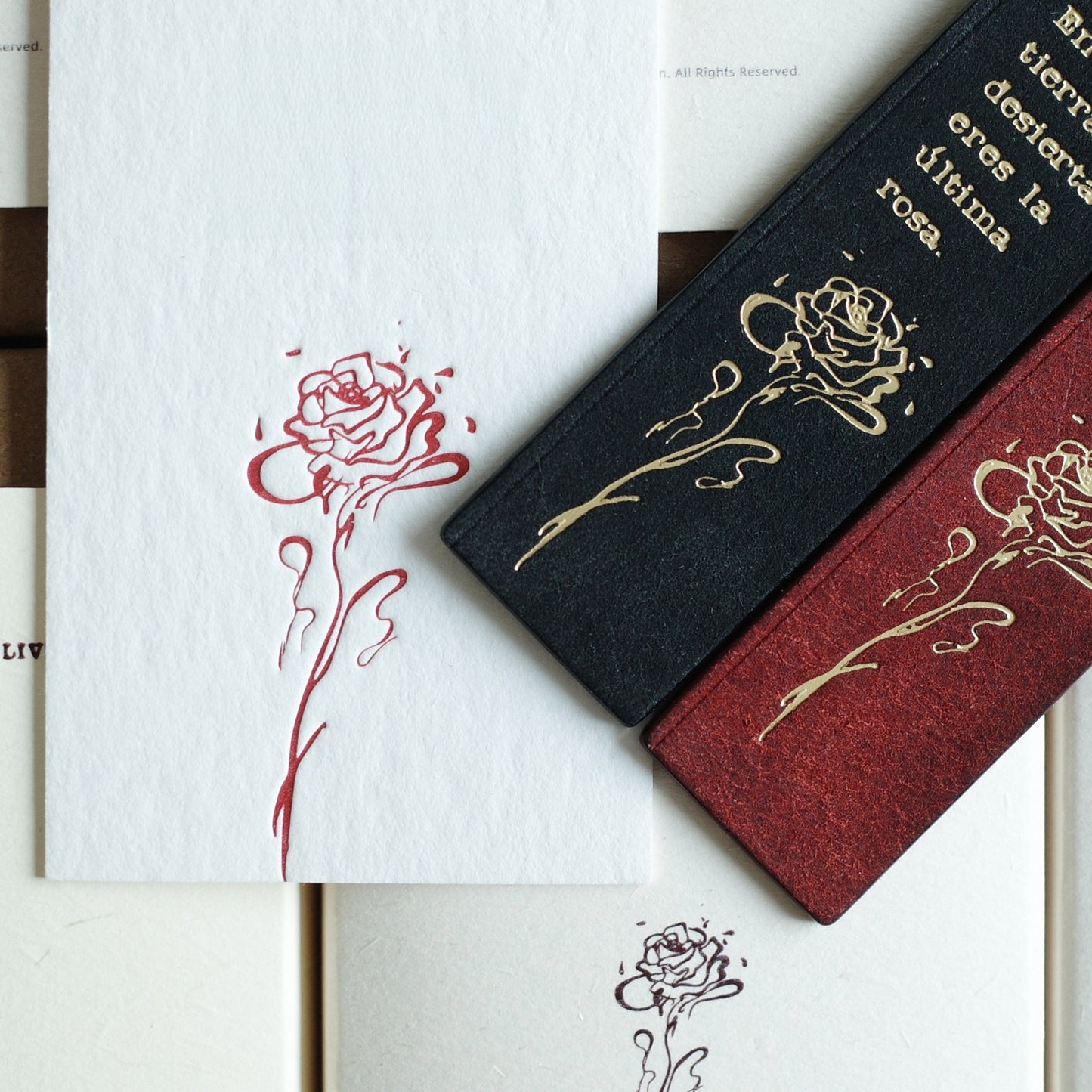 "Wasteland Rose" Gold-Foil Leather Bookmark