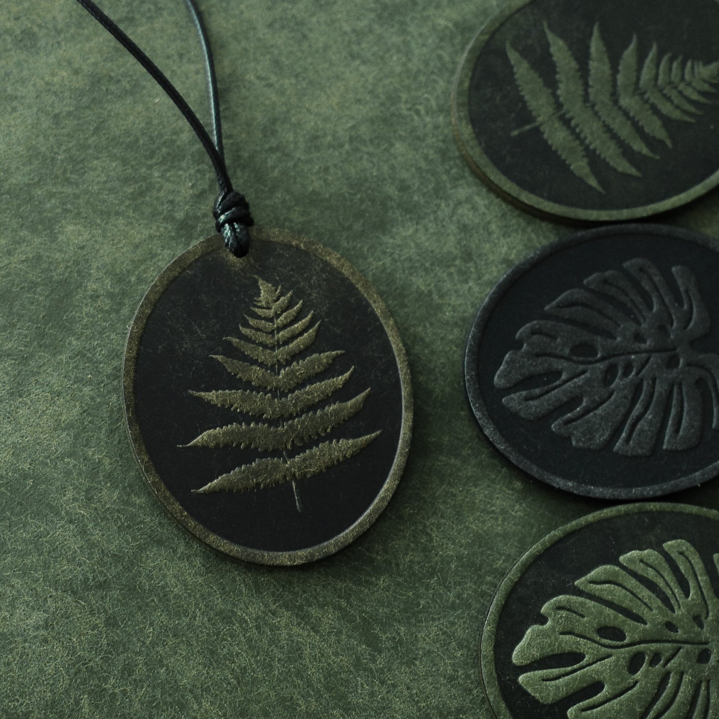 "Monstera & Fern" Double-Sided Leather Charm